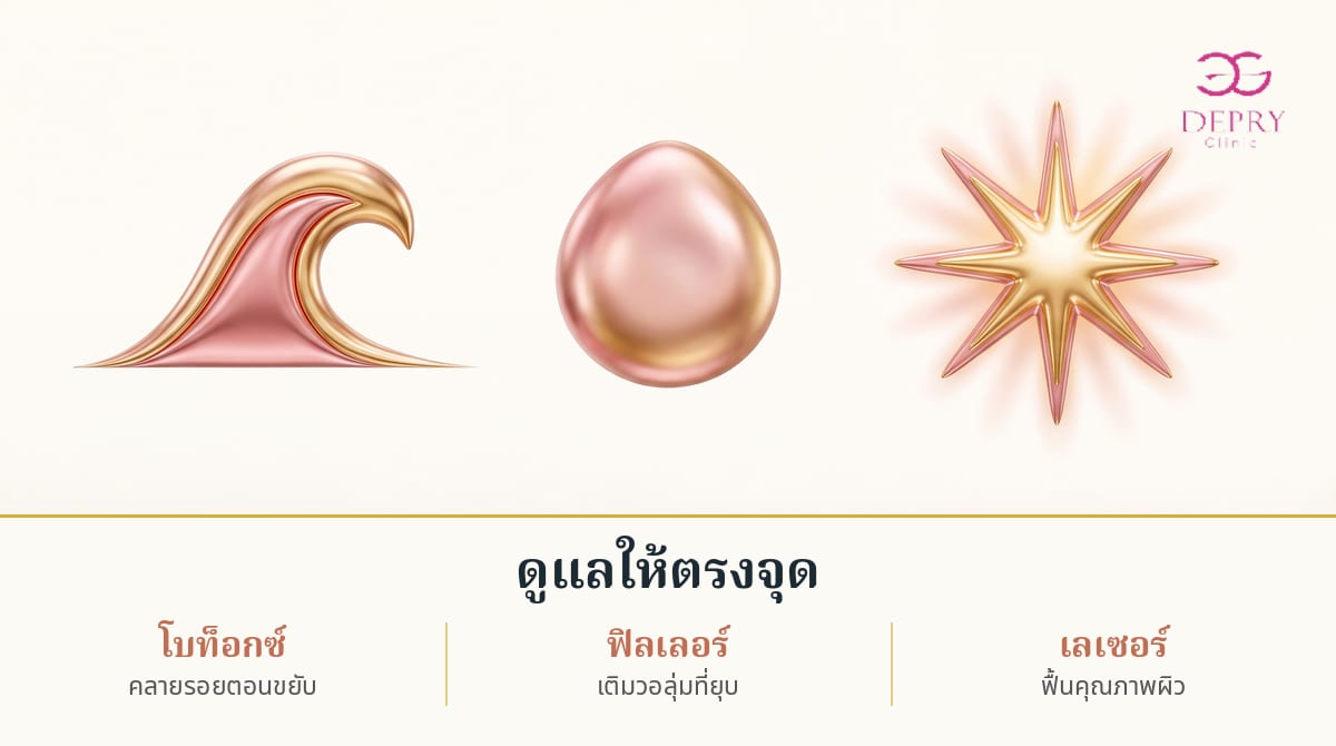 อินโฟกราฟิก ดูแลให้ตรงจุด โบท็อกซ์ ฟิลเลอร์ เลเซอร์ โดย de Pry Clinic
