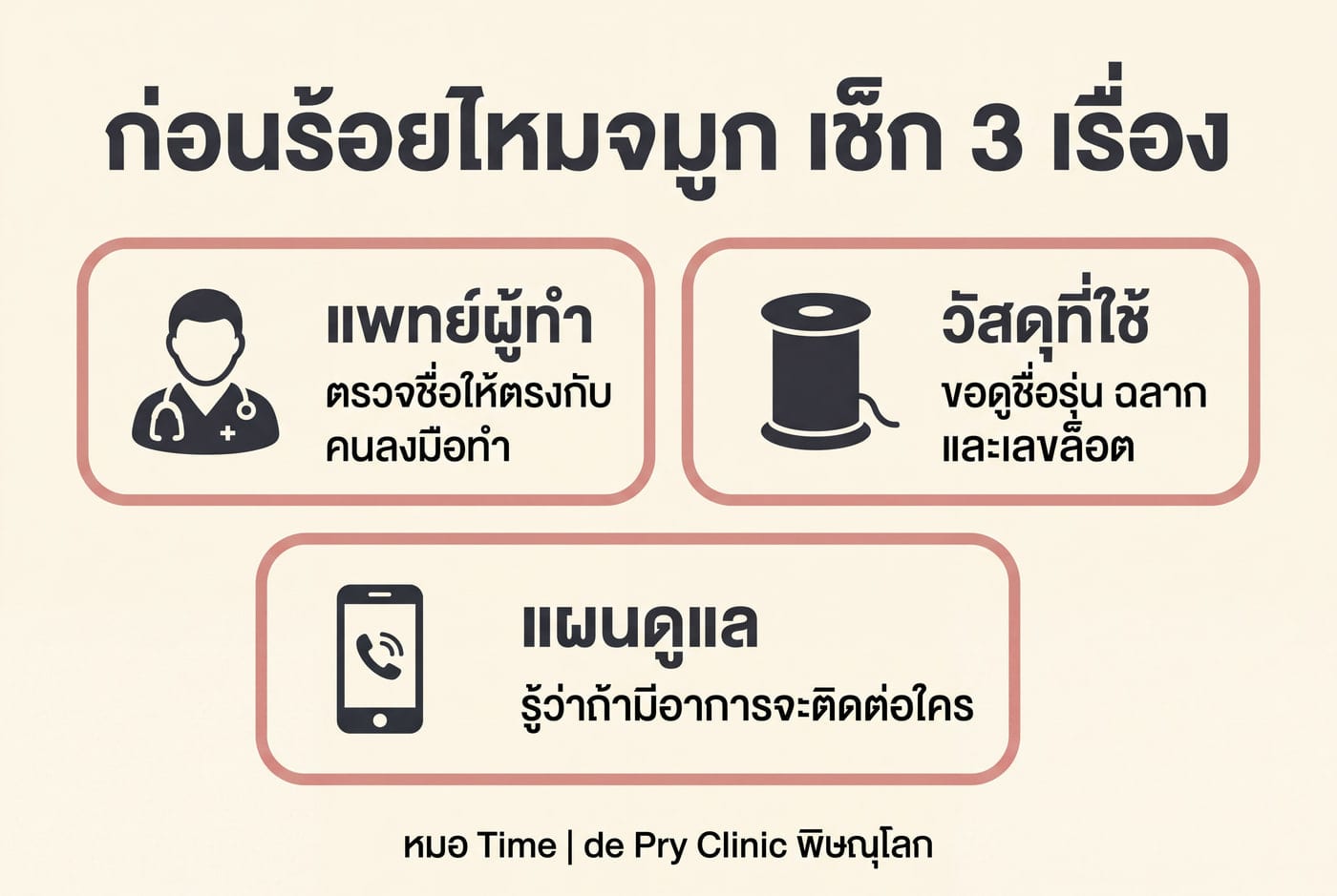 Thai infographic: check the treating doctor, thread material and follow-up plan before a nose thread lift