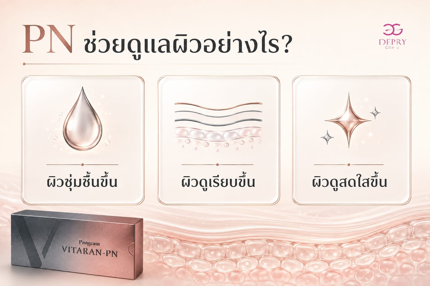 อินโฟกราฟิกโปรแกรม Vitaran-PN อธิบายการดูแลผิวให้ชุ่มชื้น เรียบ และสดใสขึ้น